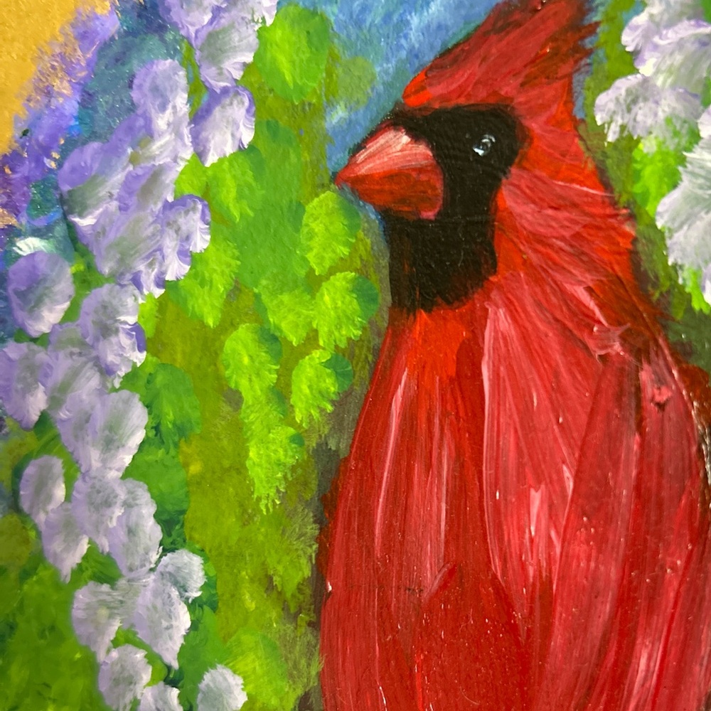 Hand painted original cardinal on decor plate